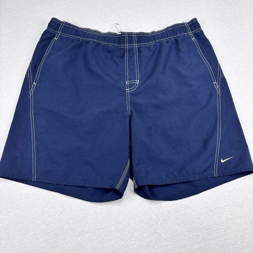 Nike Swim Trunks XL Navy Blue Board Shorts White Swoosh Mesh Lined